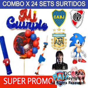 SET TOPPER MI CUMPLE COMBO SURTIDO SUPER PROMO CON BENGALA Y VELA CON APLIQUE X 24